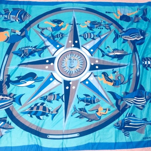 Hermes Accessories - Hermès Soleil Pareo Scarf Blue Wrap XL $2500 SALE